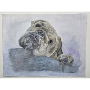 Original Acrylic Painting Bulldog Portrait 9x12 Dog Animal Art Canvas